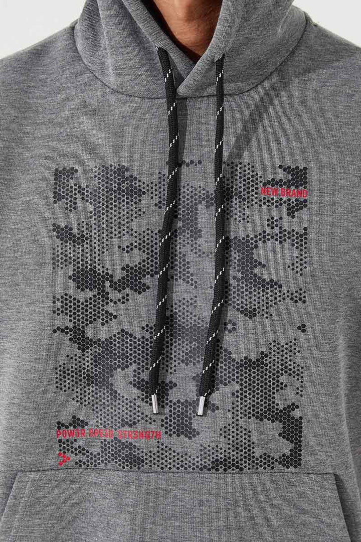 TMY Gray Melange Camouflage Pattern Printed Standard Mold Hooded Men's Sweatshirt - 87884 - Chemnitz