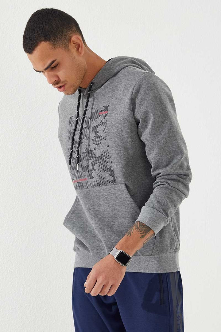 TMY Gray Melange Camouflage Pattern Printed Standard Mold Hooded Men's Sweatshirt - 87884 - Chemnitz