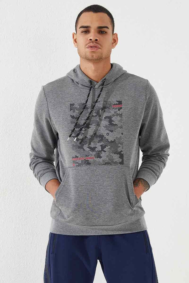 TMY Gray Melange Camouflage Pattern Printed Standard Mold Hooded Men's Sweatshirt - 87884 - Chemnitz