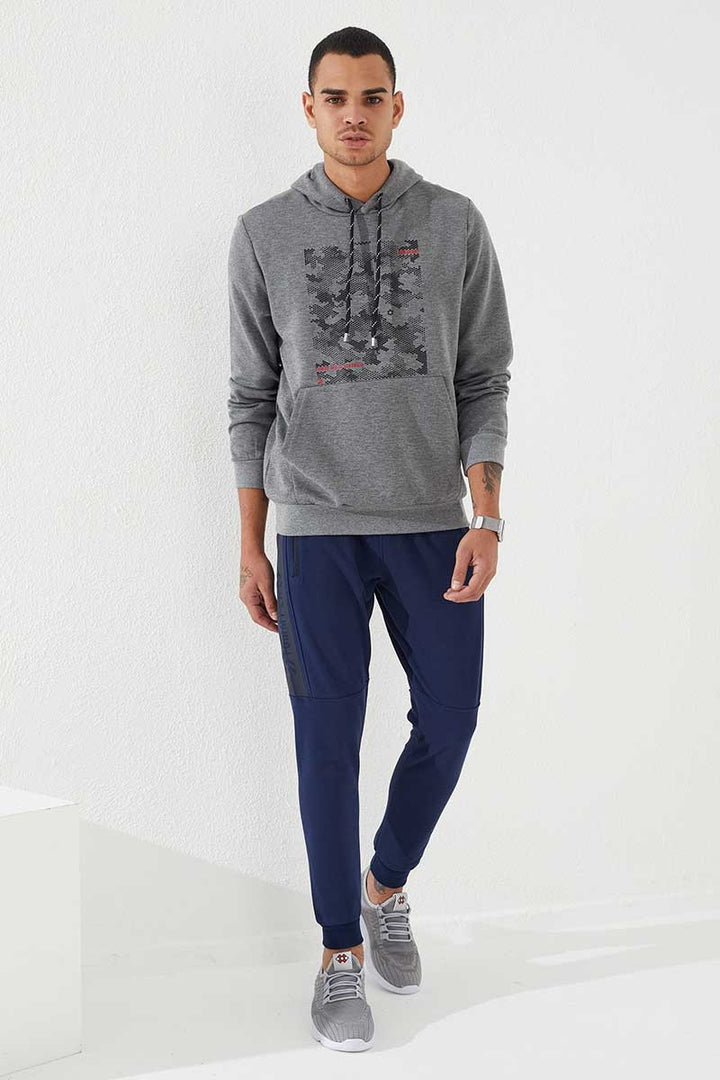 TMY Gray Melange Camouflage Pattern Printed Standard Mold Hooded Men's Sweatshirt - 87884 - Chemnitz
