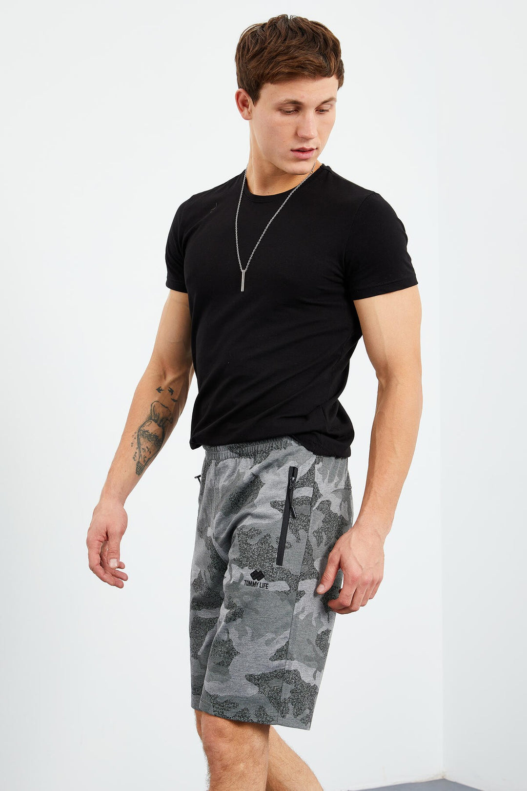 TMY Gray Melange Camouflage Pattern Standard Fit Men's Shorts - 81157 - Indian Trail
