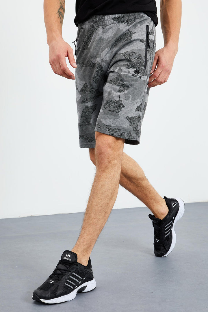 TMY Gray Melange Camouflage Pattern Standard Fit Men's Shorts - 81157 - Indian Trail