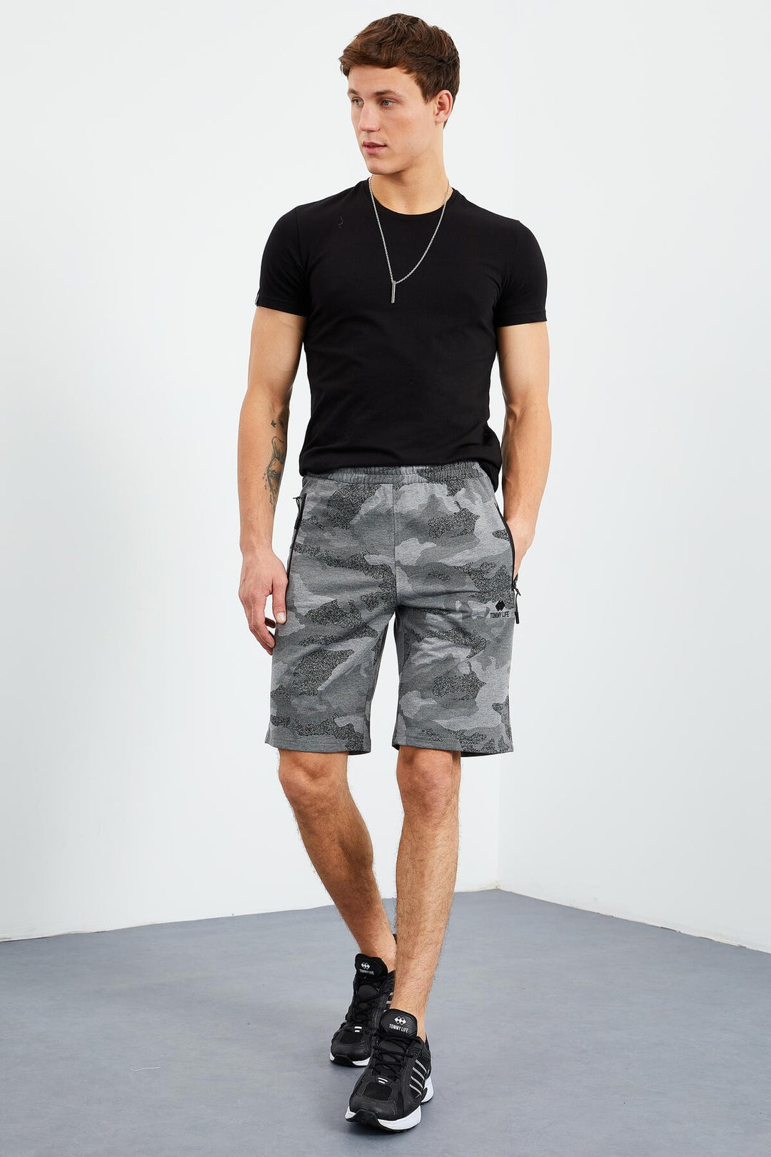 TMY Gray Melange Camouflage Pattern Standard Fit Men's Shorts - 81157 - Indian Trail
