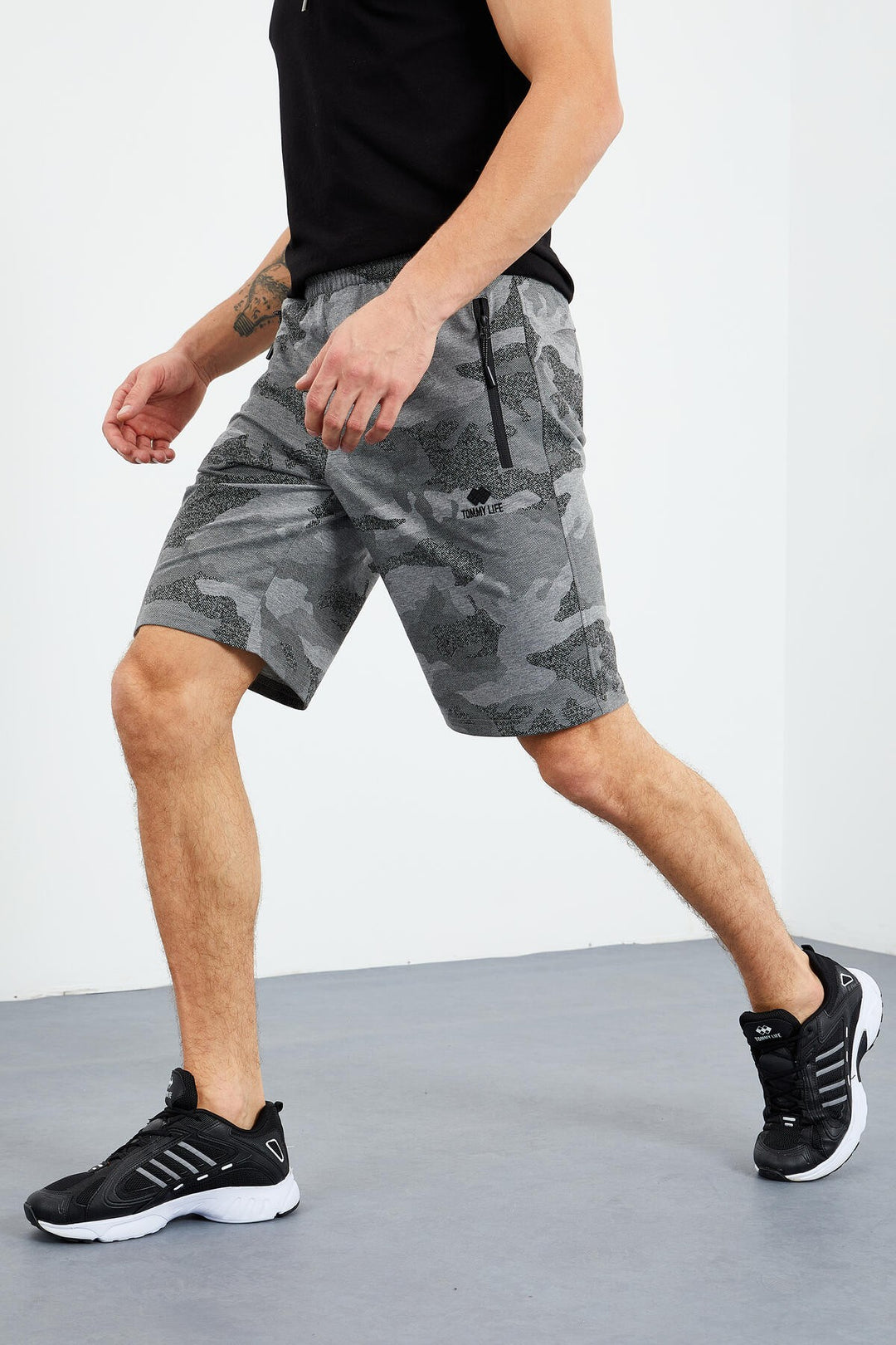 TMY Gray Melange Camouflage Pattern Standard Fit Men's Shorts - 81157 - Indian Trail