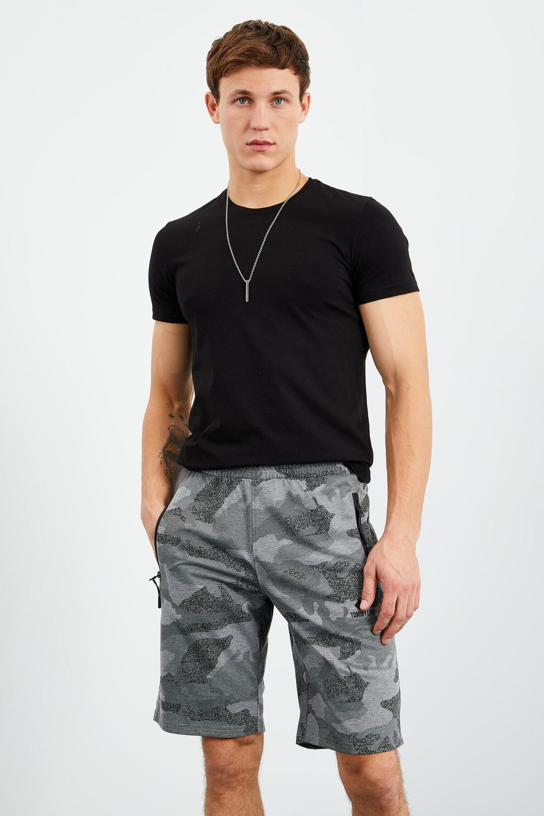 TMY Gray Melange Camouflage Pattern Standard Fit Men's Shorts - 81157 - Indian Trail