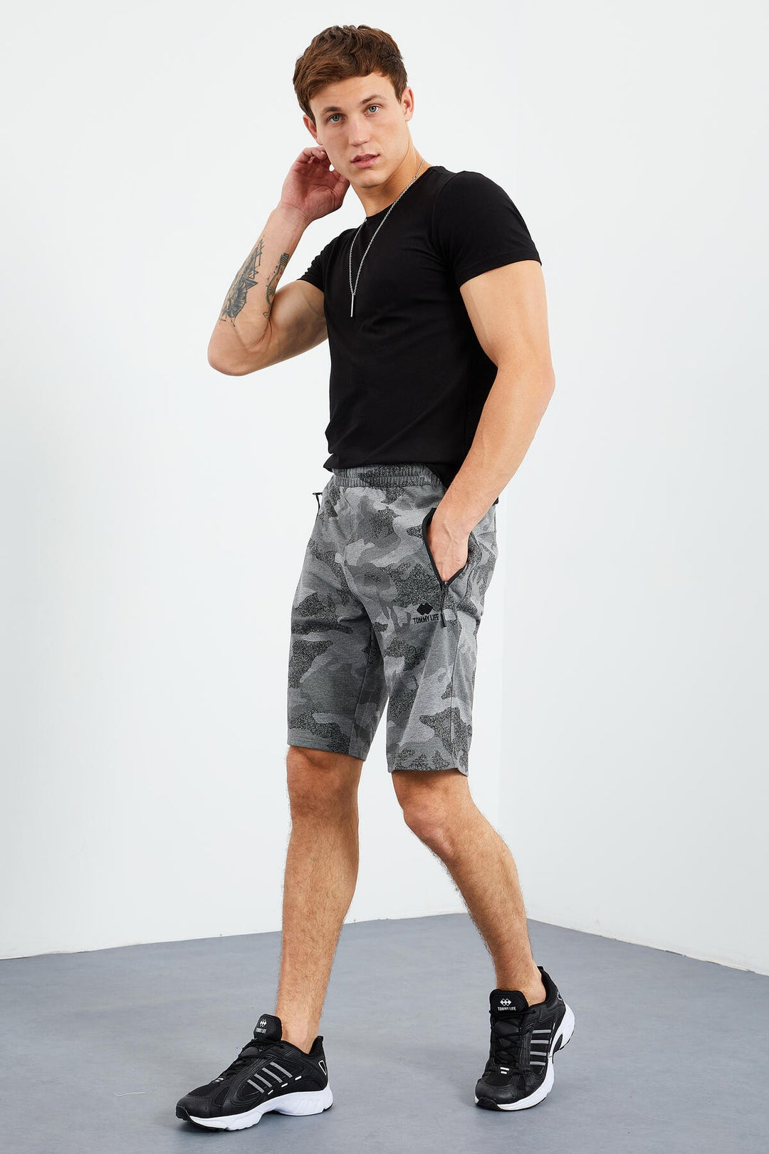 TMY Gray Melange Camouflage Pattern Standard Fit Men's Shorts - 81157 - Indian Trail