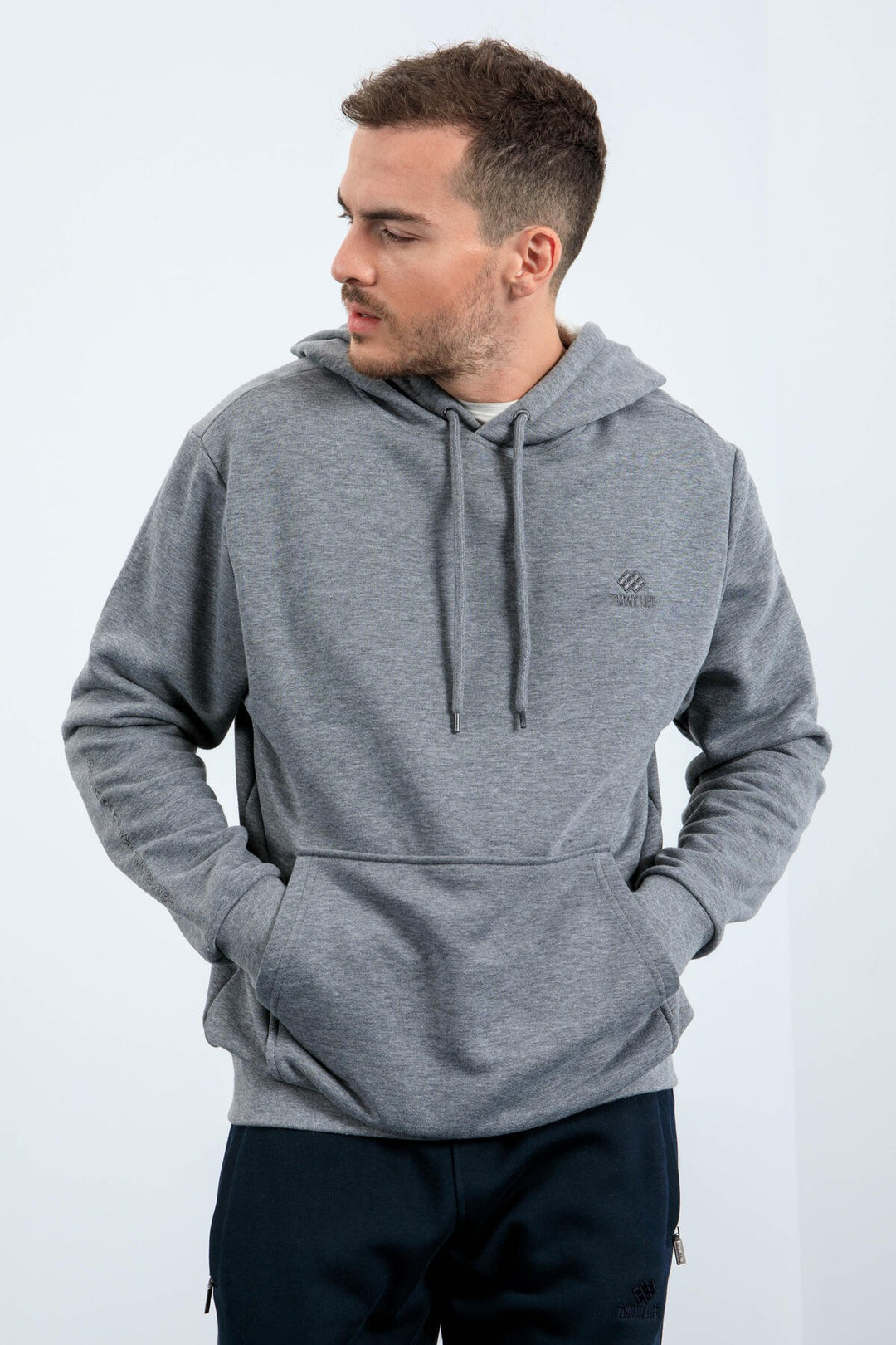 TMY Gray Melange Kangaroo Pocket Hooded Comfort Fit Men's Sweatshirt - 88013 - Medemblik