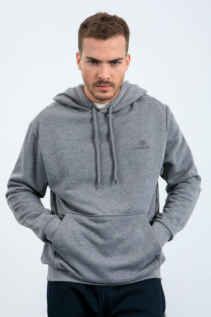 TMY Gray Melange Kangaroo Pocket Hooded Comfort Fit Men's Sweatshirt - 88013 - Medemblik