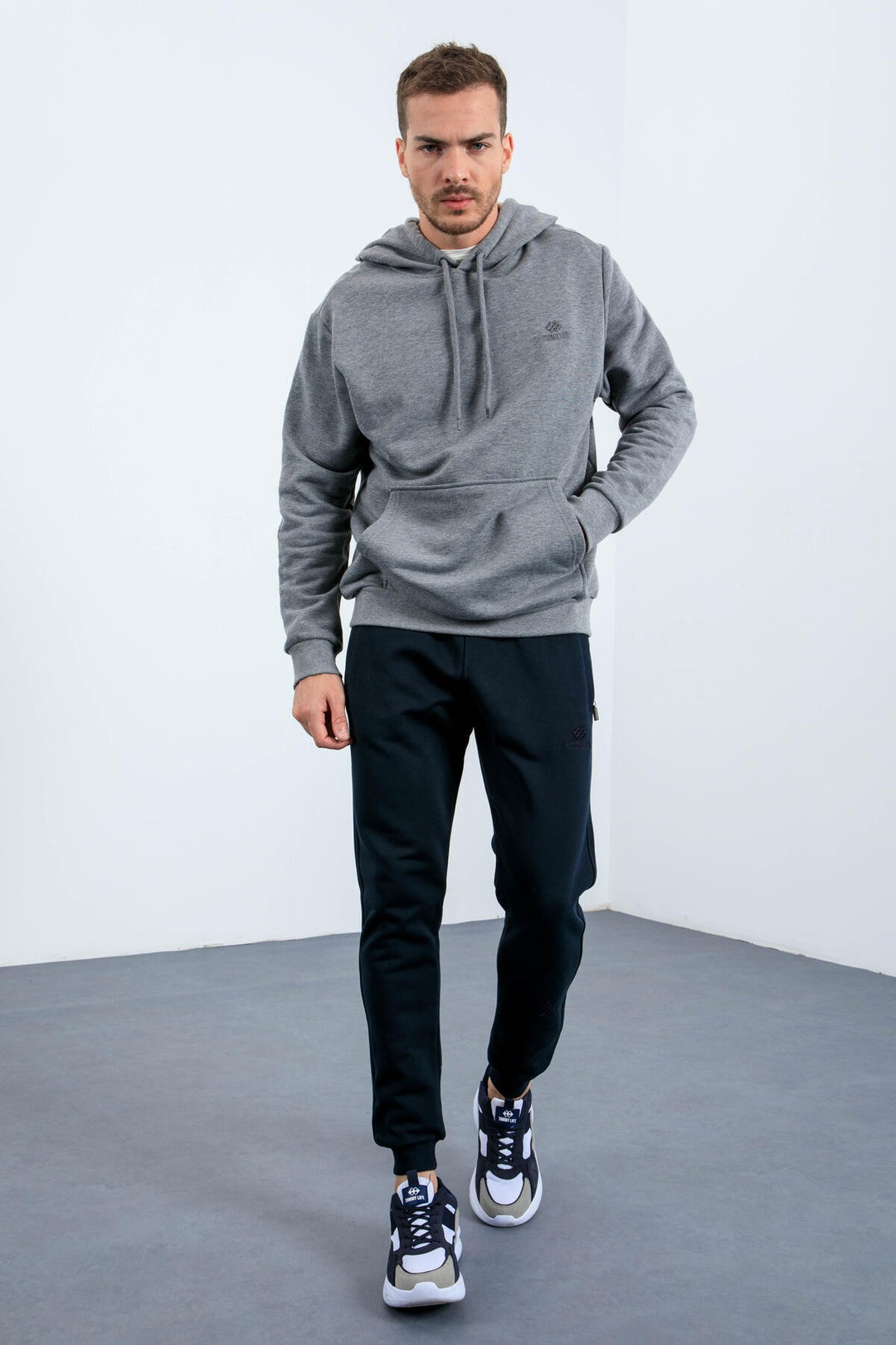 TMY Gray Melange Kangaroo Pocket Hooded Comfort Fit Men's Sweatshirt - 88013 - Medemblik