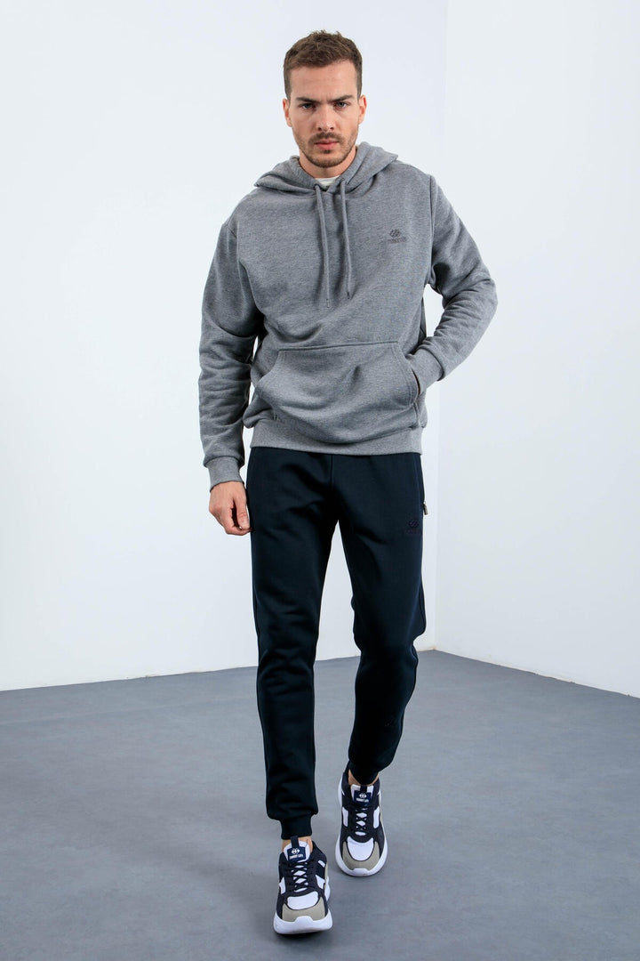 TMY Gray Melange Kangaroo Pocket Hooded Comfort Fit Men's Sweatshirt - 88013 - Medemblik