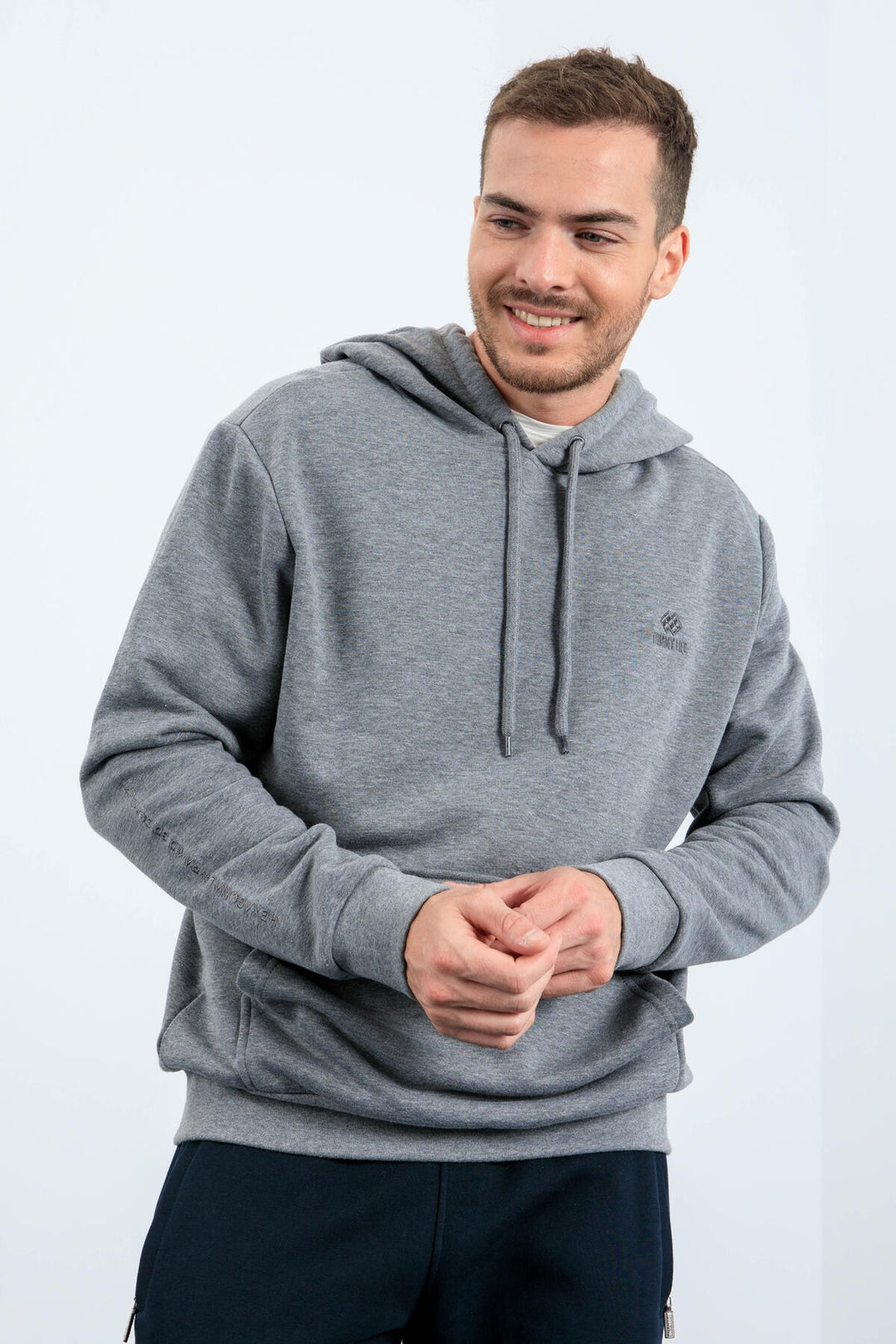 TMY Gray Melange Kangaroo Pocket Hooded Comfort Fit Men's Sweatshirt - 88013 - Medemblik