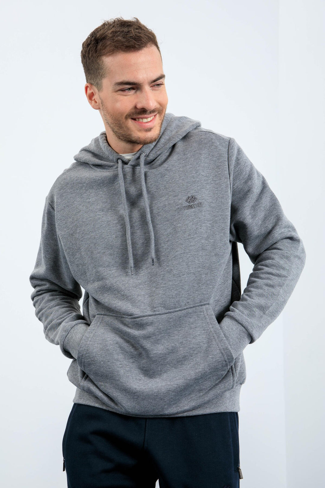 TMY Gray Melange Kangaroo Pocket Hooded Comfort Fit Men's Sweatshirt - 88013 - Medemblik