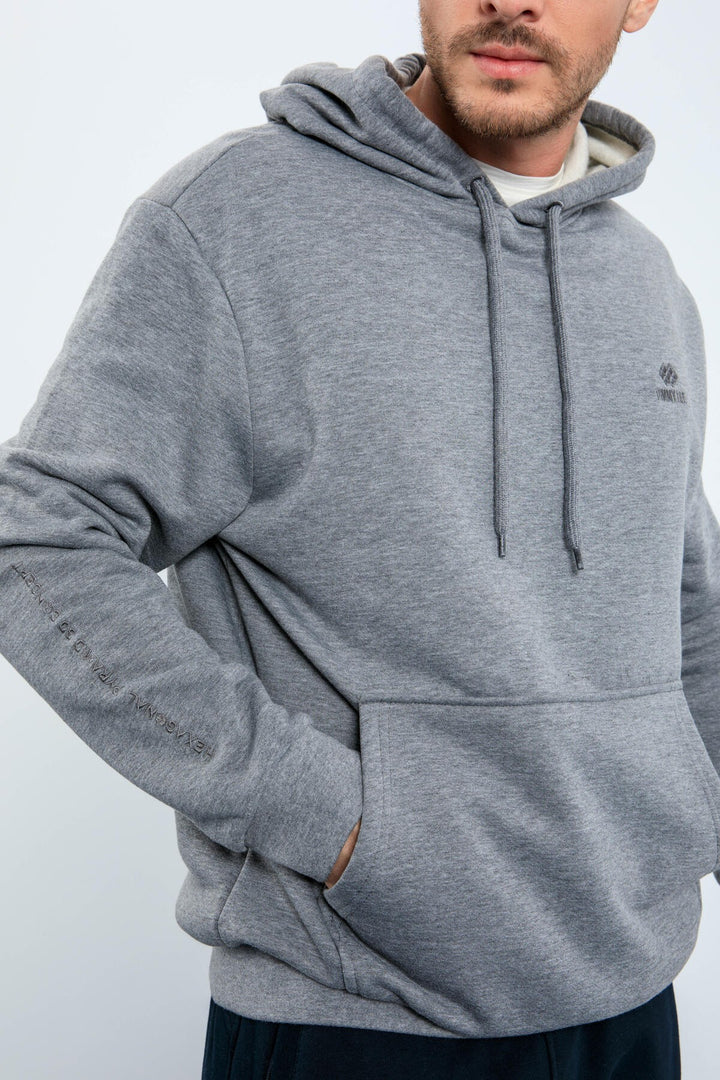 TMY Gray Melange Kangaroo Pocket Hooded Comfort Fit Men's Sweatshirt - 88013 - Medemblik