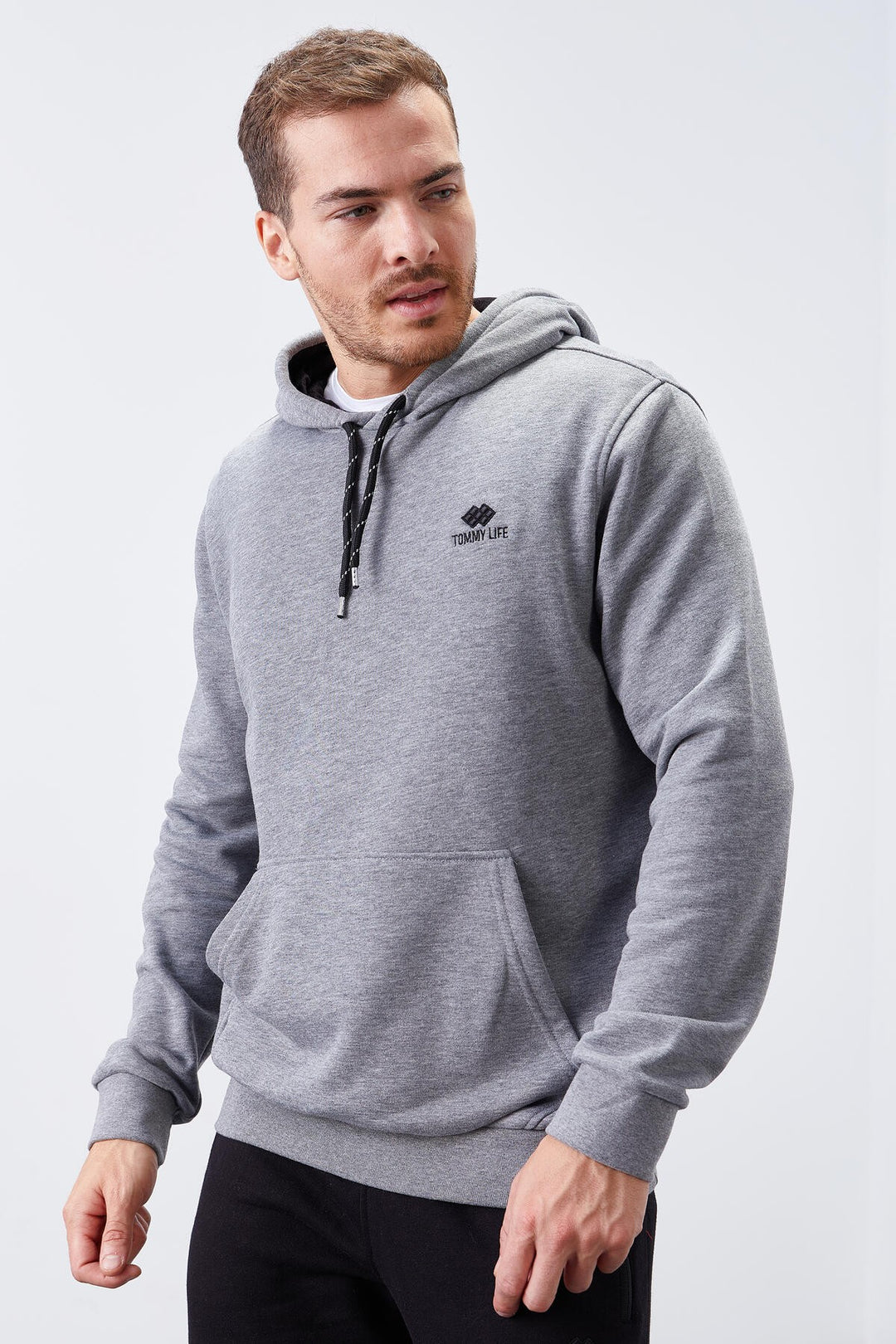 TMY Gray Melange Kangaroo Pocket Standard Fit Hooded Men's Sweatshirt - 87872 - Cairns