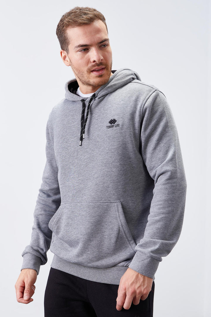 TMY Gray Melange Kangaroo Pocket Standard Fit Hooded Men's Sweatshirt - 87872 - Cairns