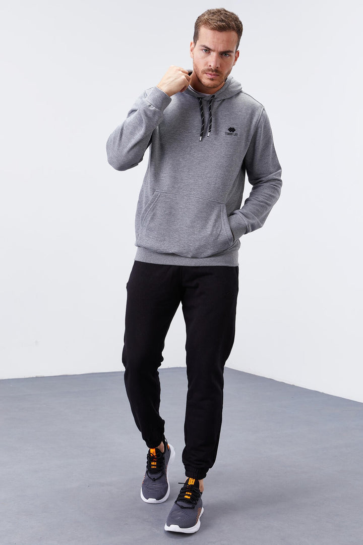 TMY Gray Melange Kangaroo Pocket Standard Fit Hooded Men's Sweatshirt - 87872 - Cairns