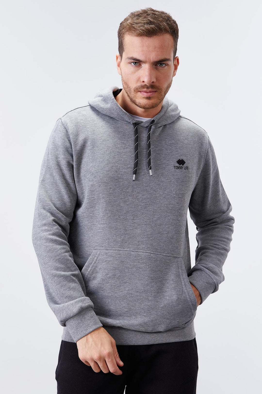 TMY Gray Melange Kangaroo Pocket Standard Fit Hooded Men's Sweatshirt - 87872 - Cairns
