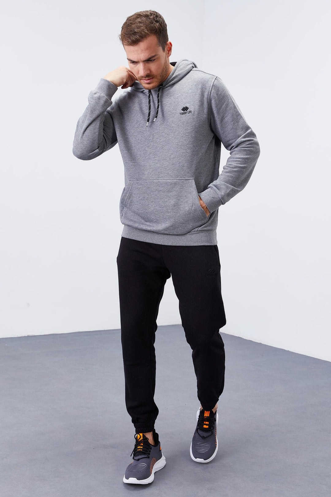 TMY Gray Melange Kangaroo Pocket Standard Fit Hooded Men's Sweatshirt - 87872 - Cairns