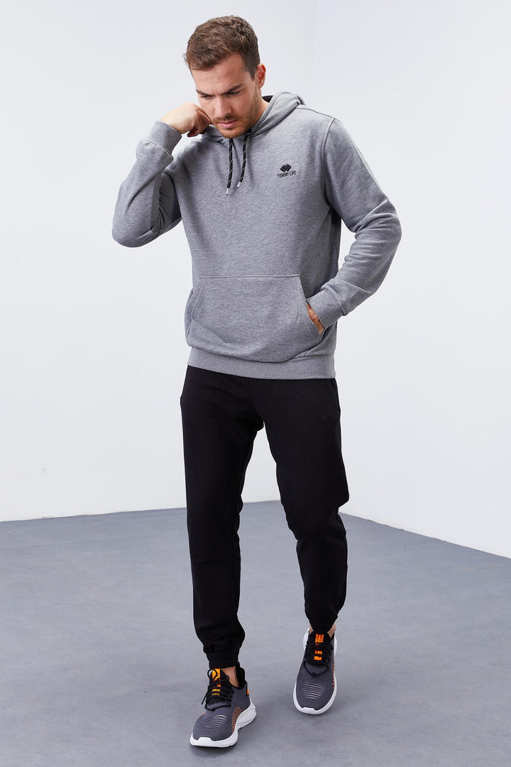 TMY Gray Melange Kangaroo Pocket Standard Fit Hooded Men's Sweatshirt - 87872 - Cairns