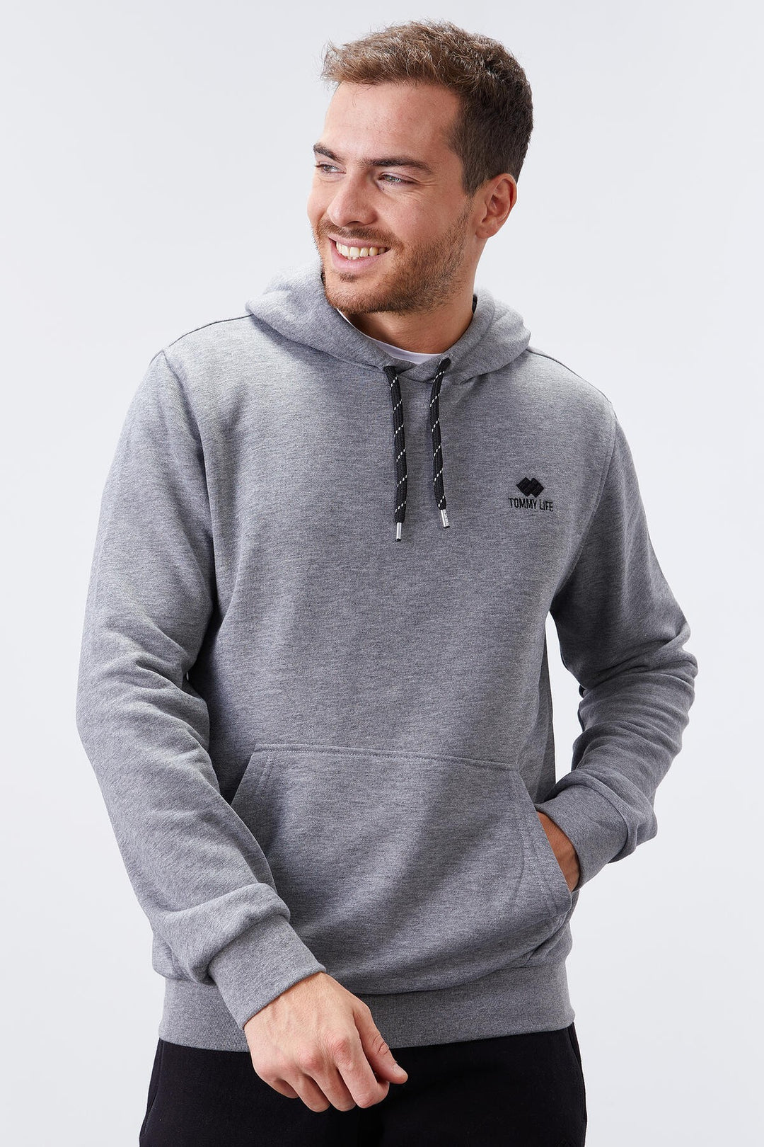 TMY Gray Melange Kangaroo Pocket Standard Fit Hooded Men's Sweatshirt - 87872 - Cairns