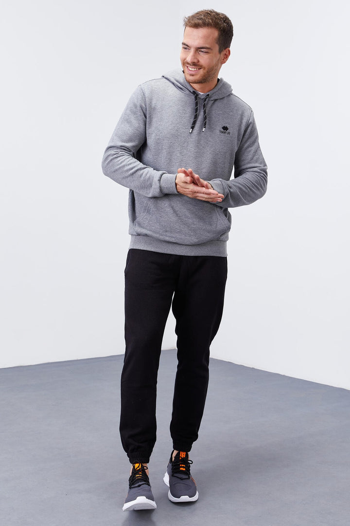 TMY Gray Melange Kangaroo Pocket Standard Fit Hooded Men's Sweatshirt - 87872 - Cairns