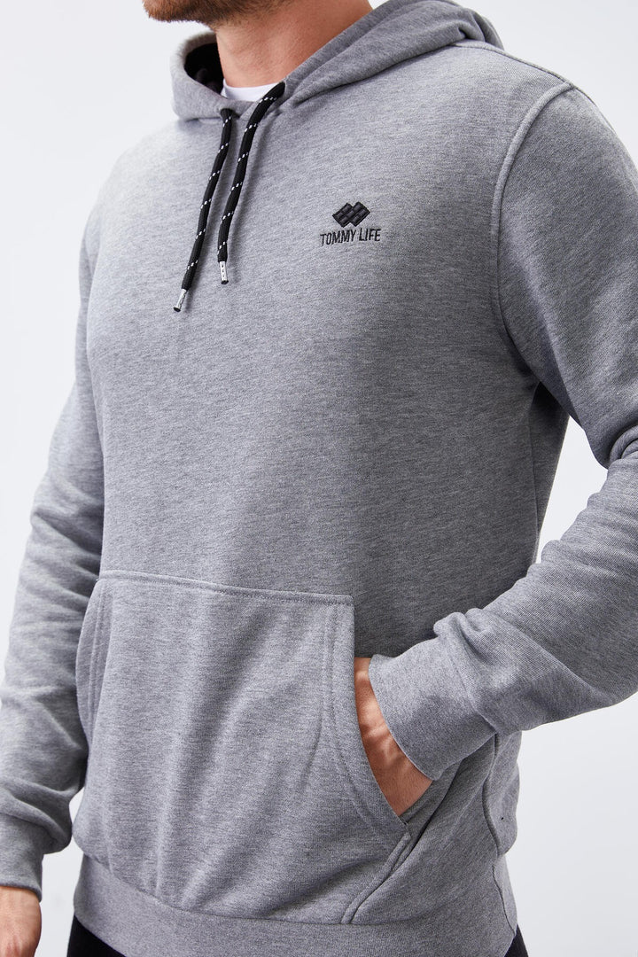 TMY Gray Melange Kangaroo Pocket Standard Fit Hooded Men's Sweatshirt - 87872 - Cairns