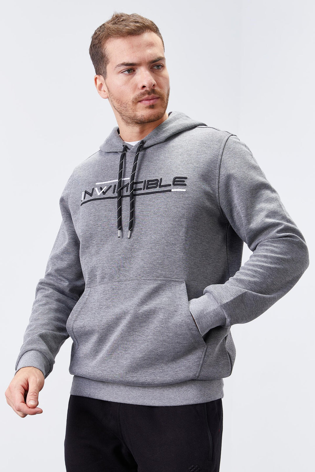 TMY Gray Melange Kangaroo Pocket Standard Fit Hooded Men's Sweatshirt - 87883 - Sammamish