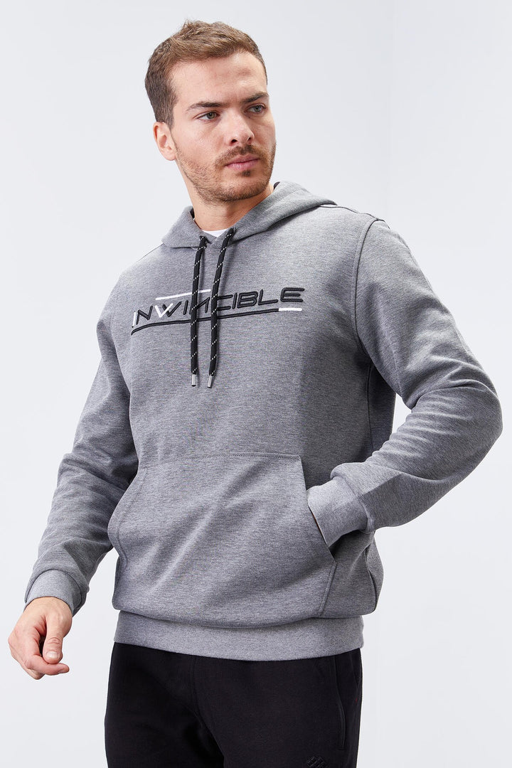 TMY Gray Melange Kangaroo Pocket Standard Fit Hooded Men's Sweatshirt - 87883 - Sammamish