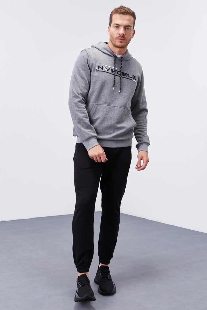 TMY Gray Melange Kangaroo Pocket Standard Fit Hooded Men's Sweatshirt - 87883 - Sammamish