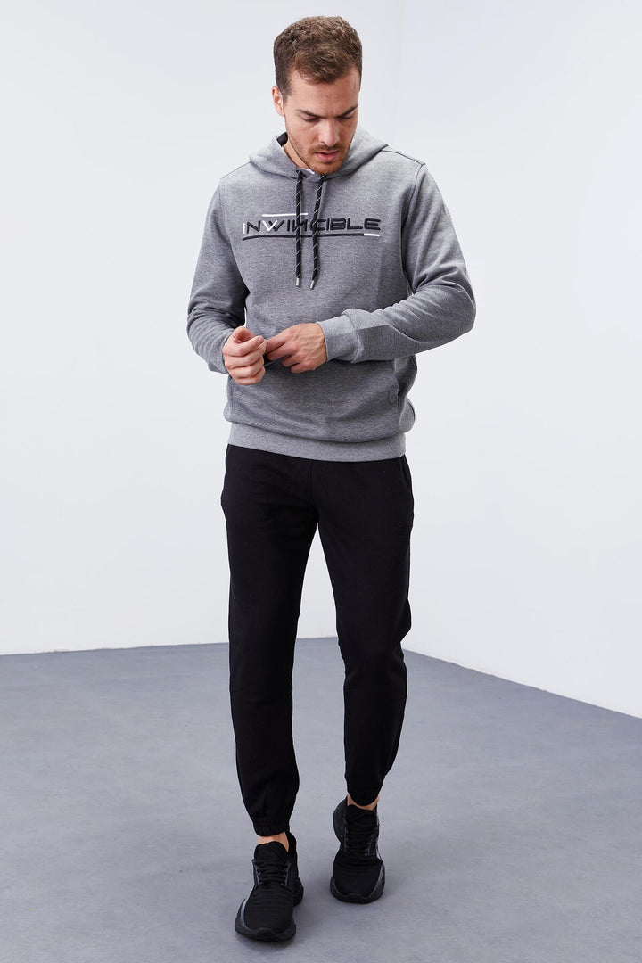 TMY Gray Melange Kangaroo Pocket Standard Fit Hooded Men's Sweatshirt - 87883 - Sammamish