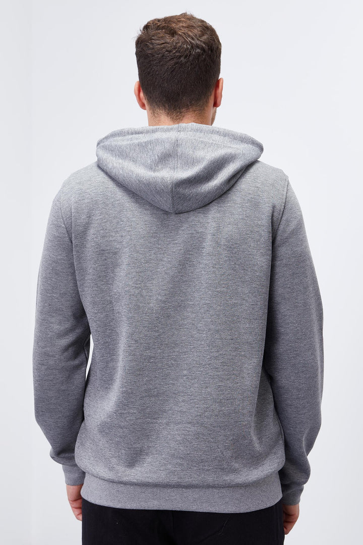 TMY Gray Melange Kangaroo Pocket Standard Fit Hooded Men's Sweatshirt - 87883 - Sammamish