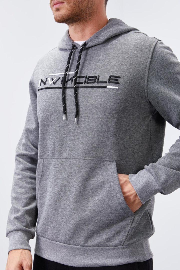 TMY Gray Melange Kangaroo Pocket Standard Fit Hooded Men's Sweatshirt - 87883 - Sammamish