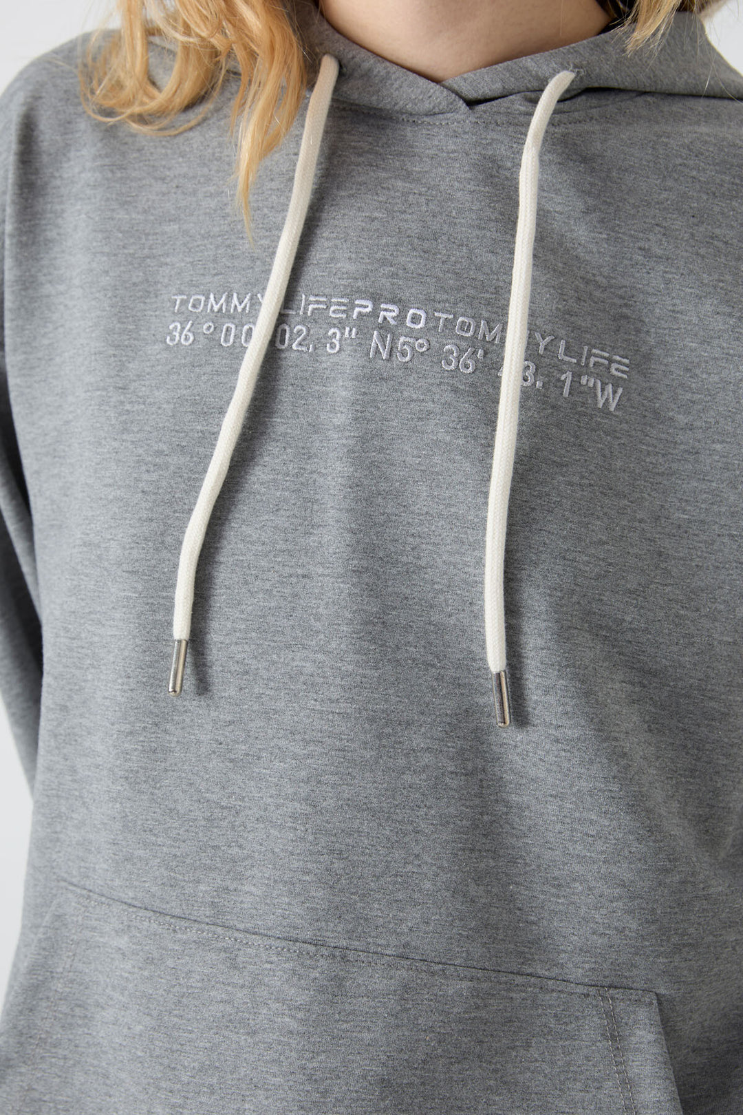TMY Gray Melange Hooded Kangaroo Pocket Oversized Elastic Cuff Women's Tracksuit - 95288 - Perth