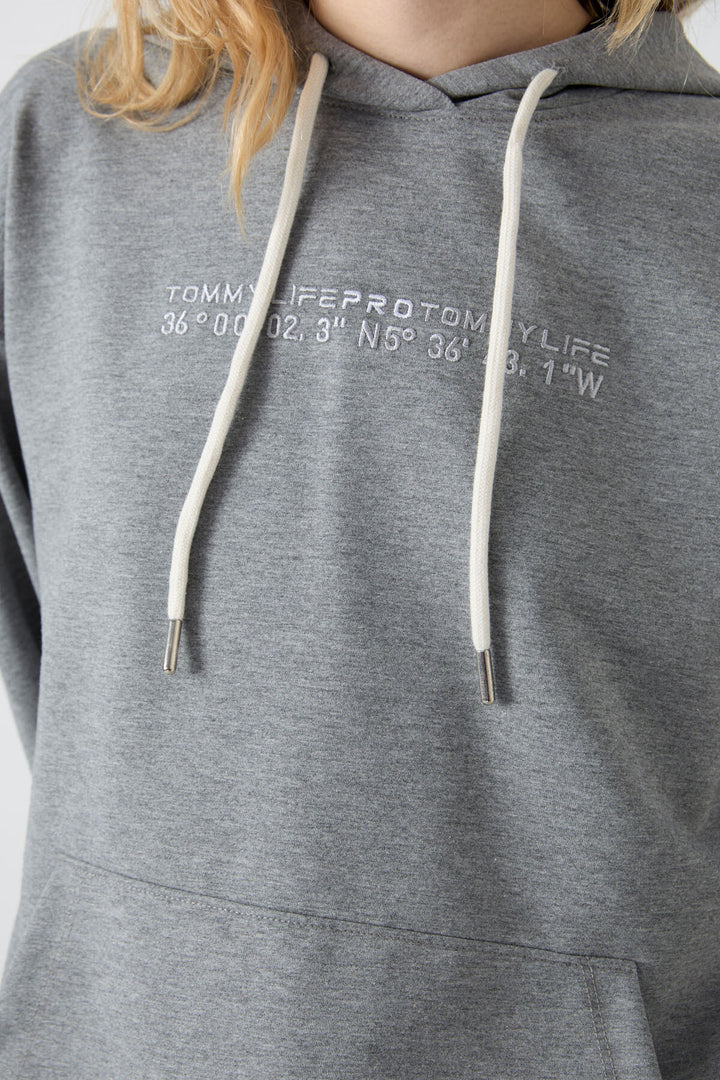 TMY Gray Melange Hooded Kangaroo Pocket Oversized Elastic Cuff Women's Tracksuit - 95288 - Perth