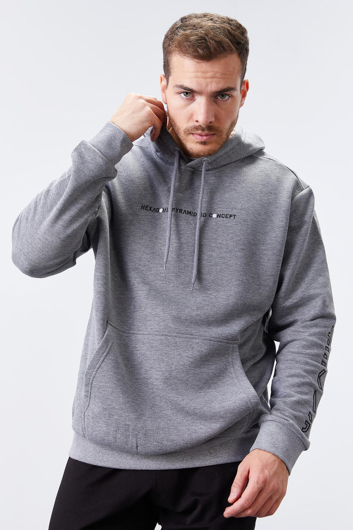 TMY Gray Melange Color Printed Hooded Comfort Fit Men's Sweatshirt - 88038 - North Shields