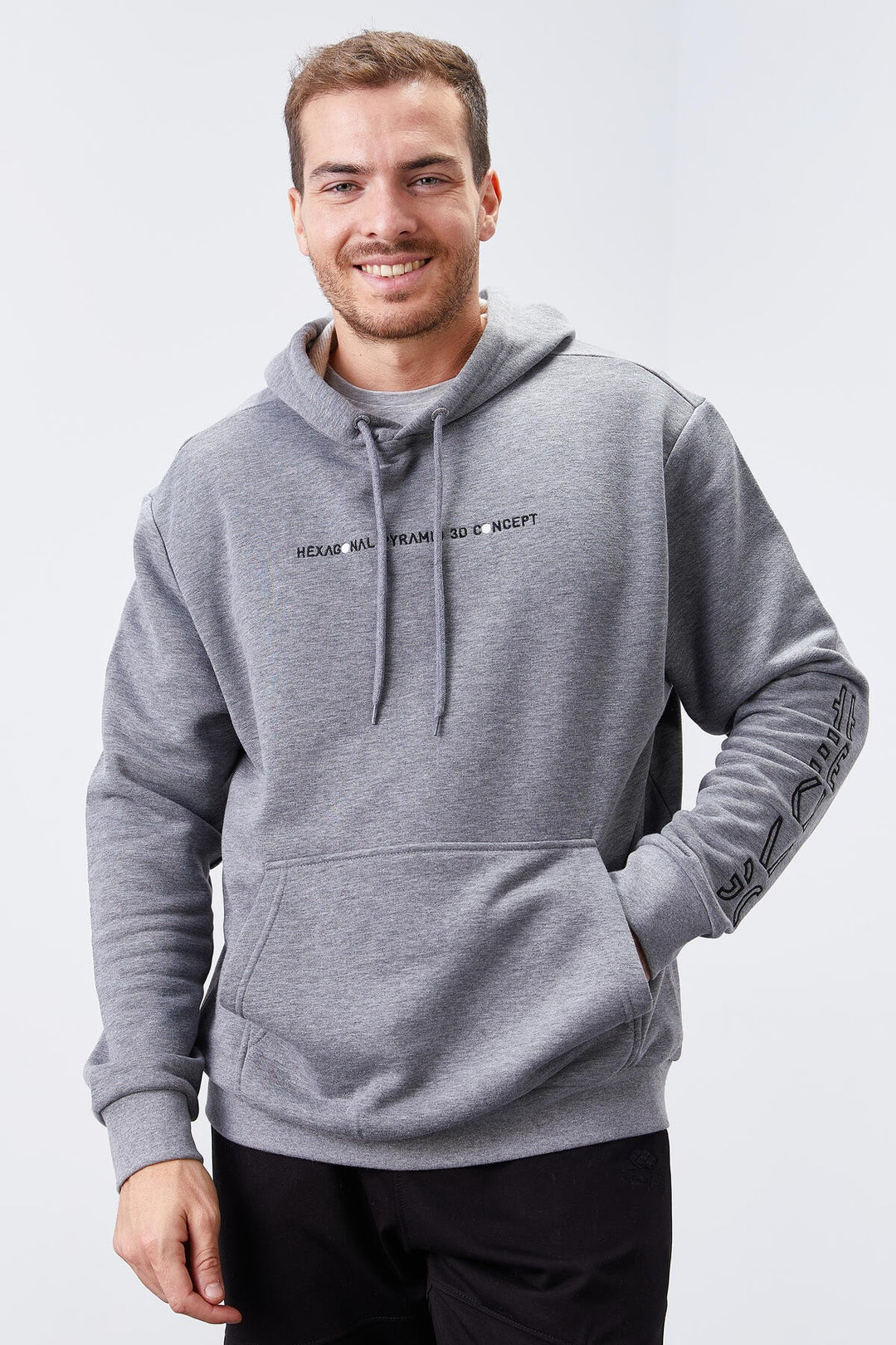 TMY Gray Melange Color Printed Hooded Comfort Fit Men's Sweatshirt - 88038 - North Shields