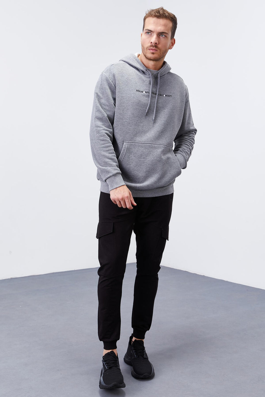 TMY Gray Melange Color Printed Hooded Comfort Fit Men's Sweatshirt - 88038 - North Shields