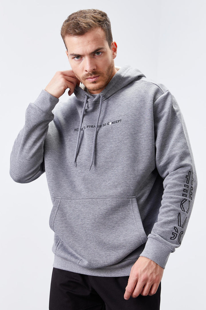 TMY Gray Melange Color Printed Hooded Comfort Fit Men's Sweatshirt - 88038 - North Shields