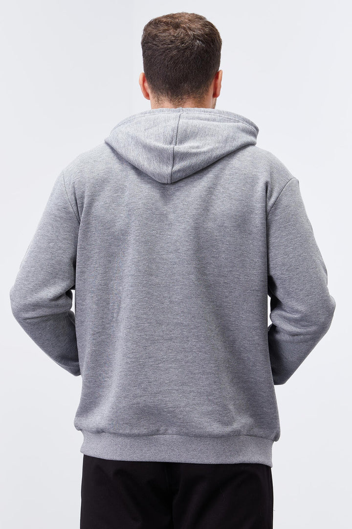 TMY Gray Melange Color Printed Hooded Comfort Fit Men's Sweatshirt - 88038 - North Shields