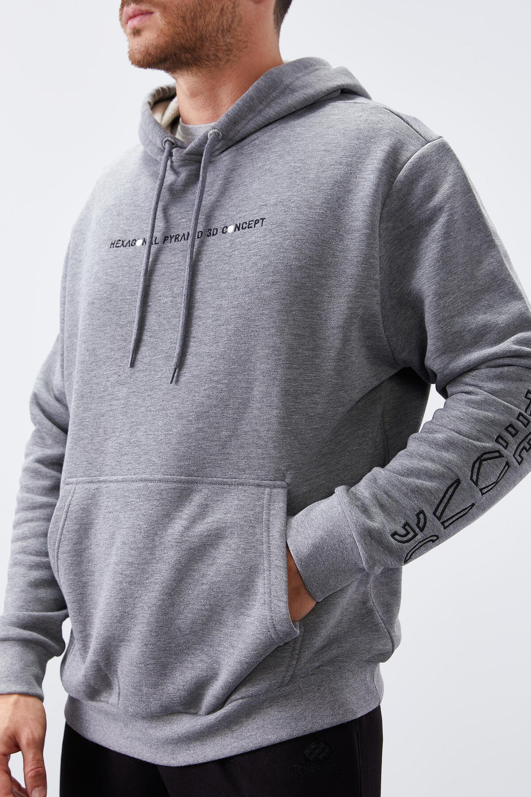TMY Gray Melange Color Printed Hooded Comfort Fit Men's Sweatshirt - 88038 - North Shields
