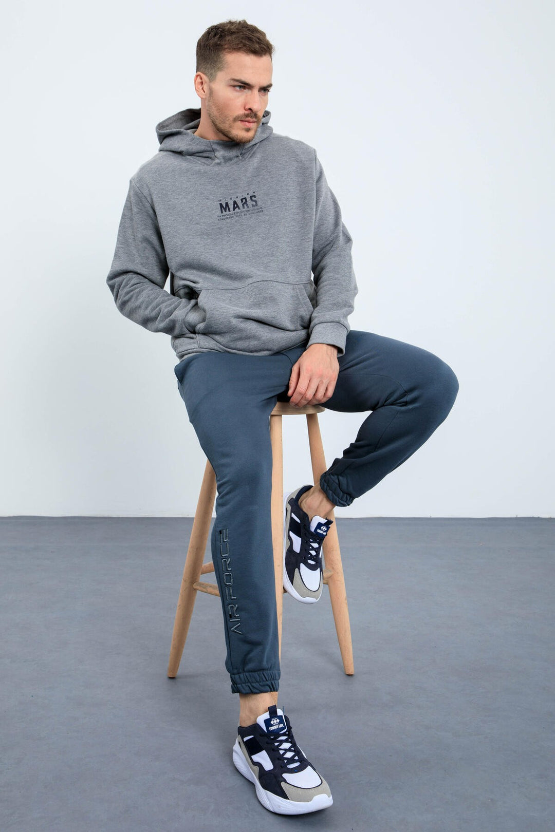 TMY Gray Melange Mars Writing and Back Printed Hooded Comfort Fit Men's Sweatshirt - 88032 - Sérres