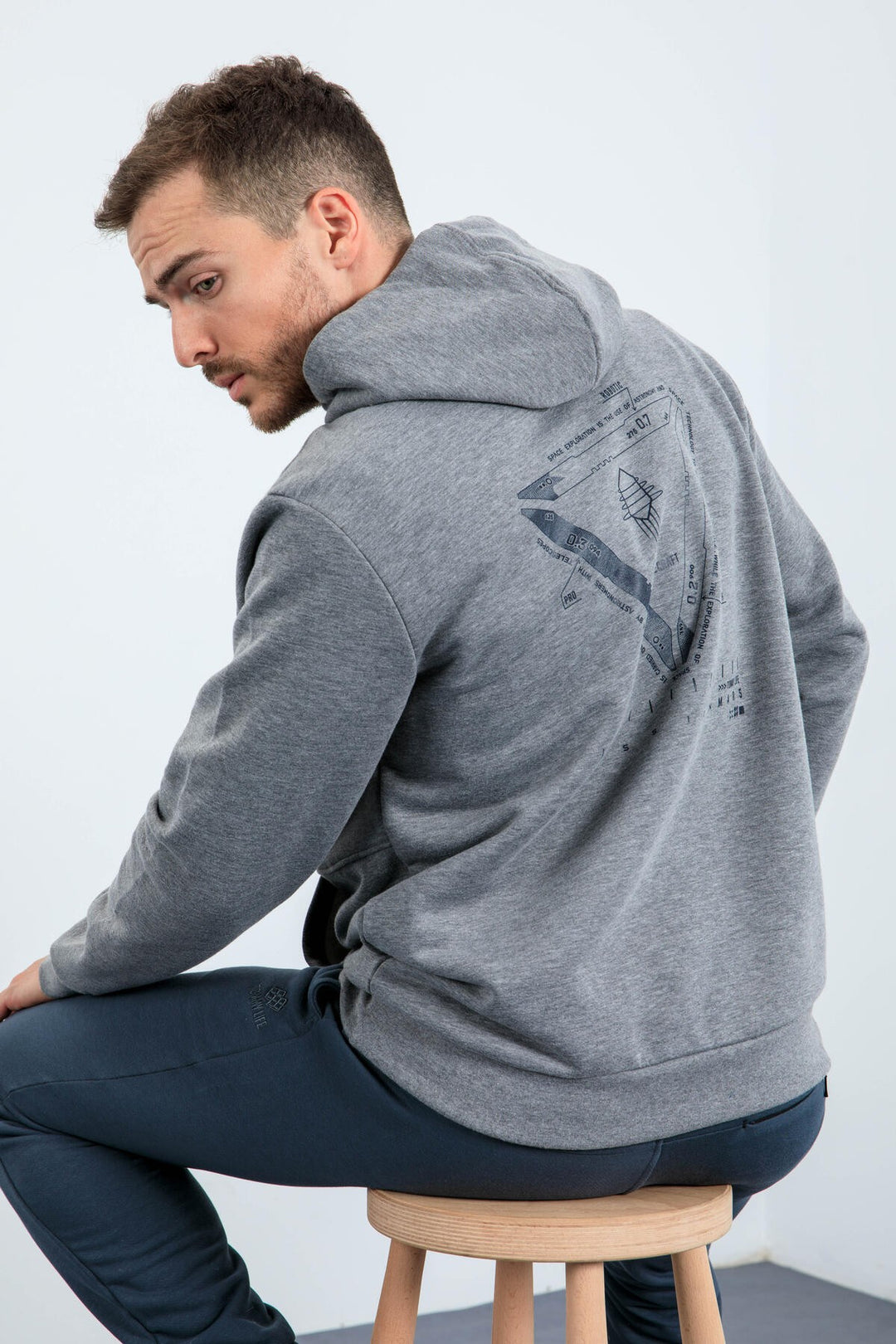 TMY Gray Melange Mars Writing and Back Printed Hooded Comfort Fit Men's Sweatshirt - 88032 - Sérres
