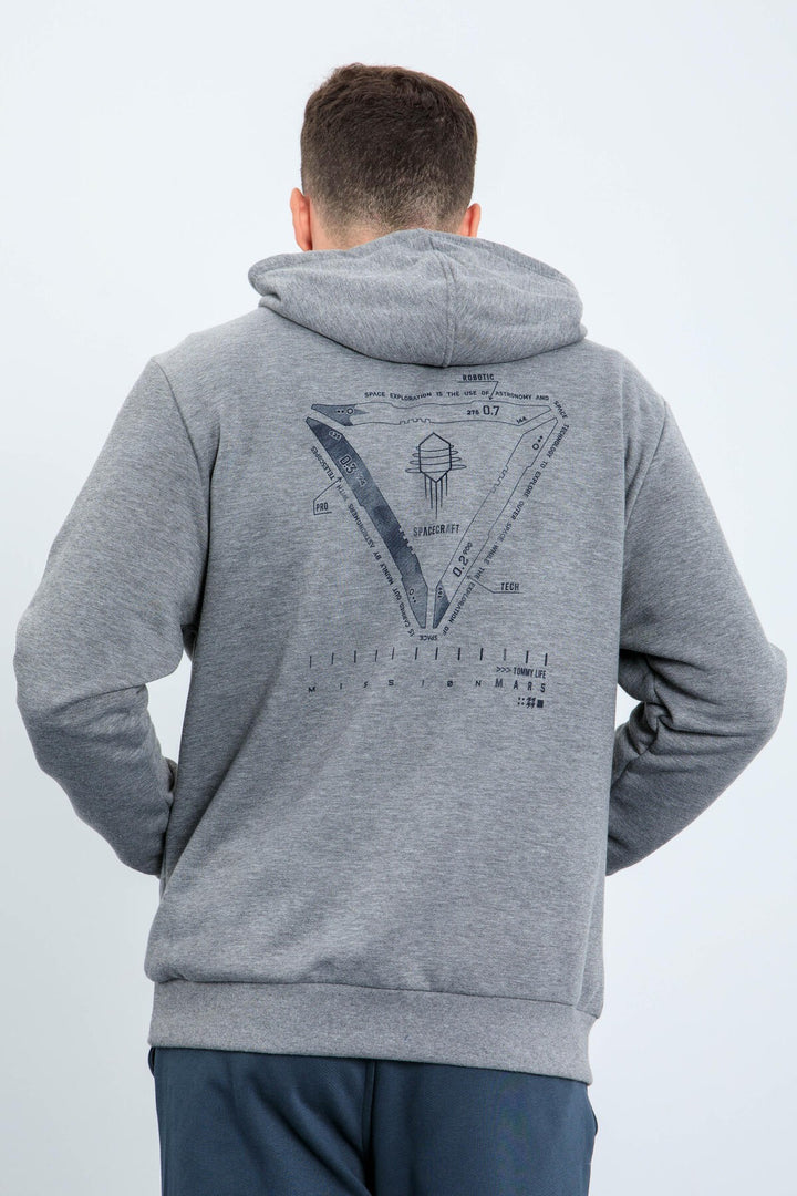 TMY Gray Melange Mars Writing and Back Printed Hooded Comfort Fit Men's Sweatshirt - 88032 - Sérres