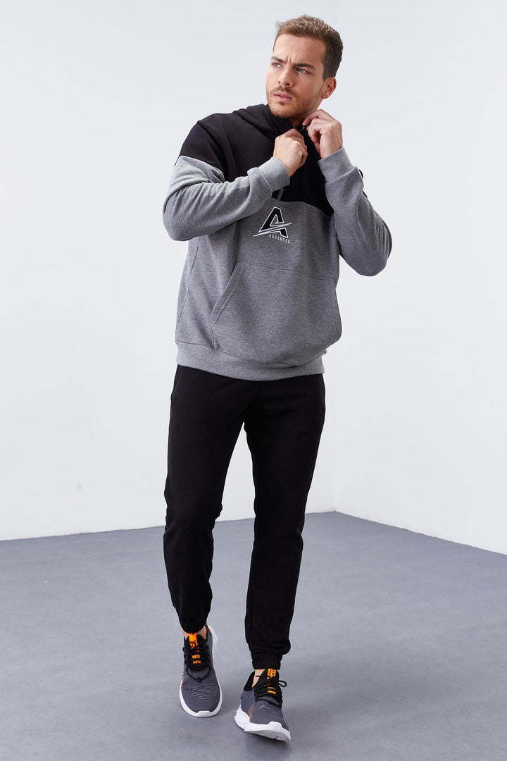 TMY Gray Melange Men's Half Zip Standard Fit Hooded Sweatshirt - 88033 - Yevpatoriia