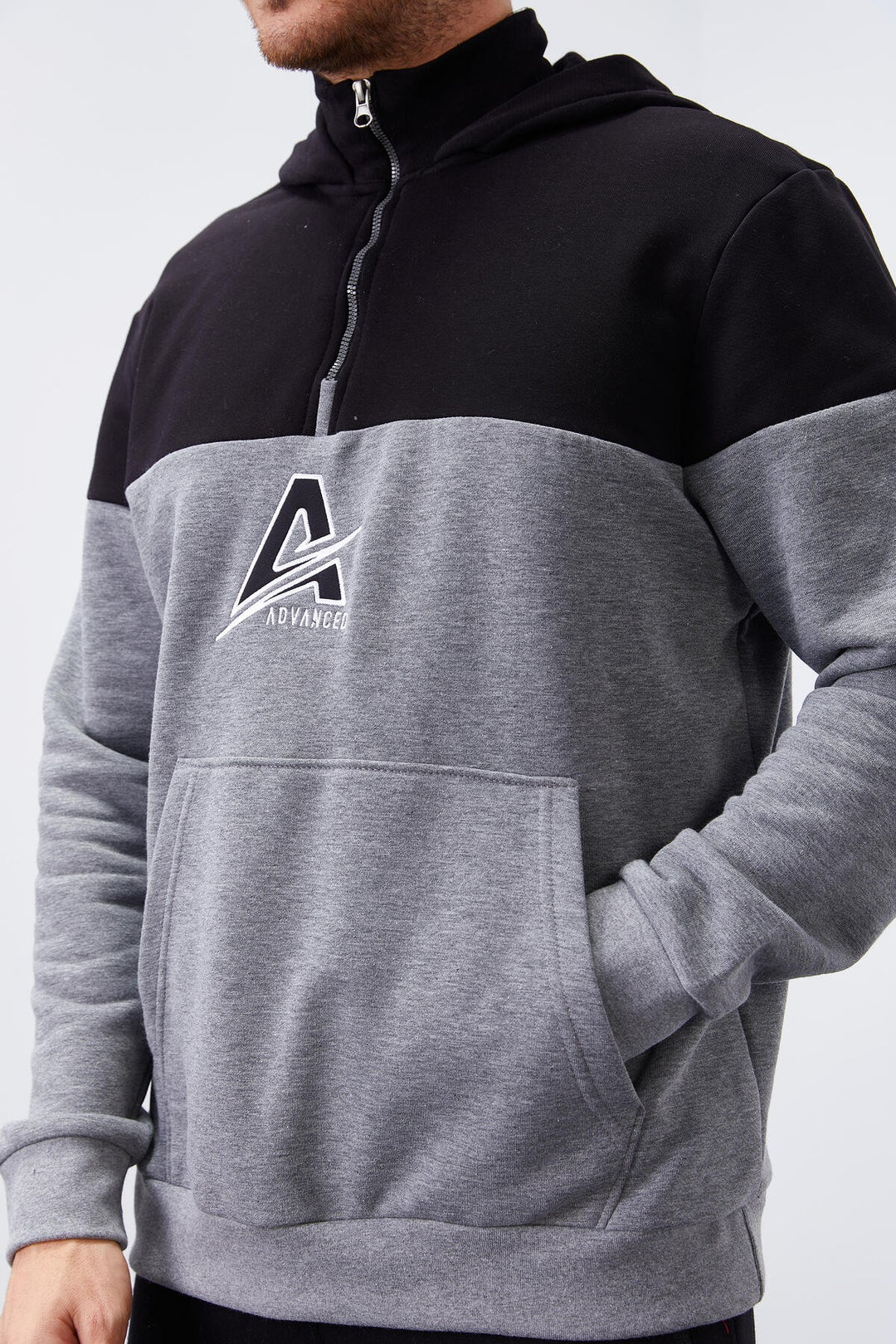TMY Gray Melange Men's Half Zip Standard Fit Hooded Sweatshirt - 88033 - Yevpatoriia