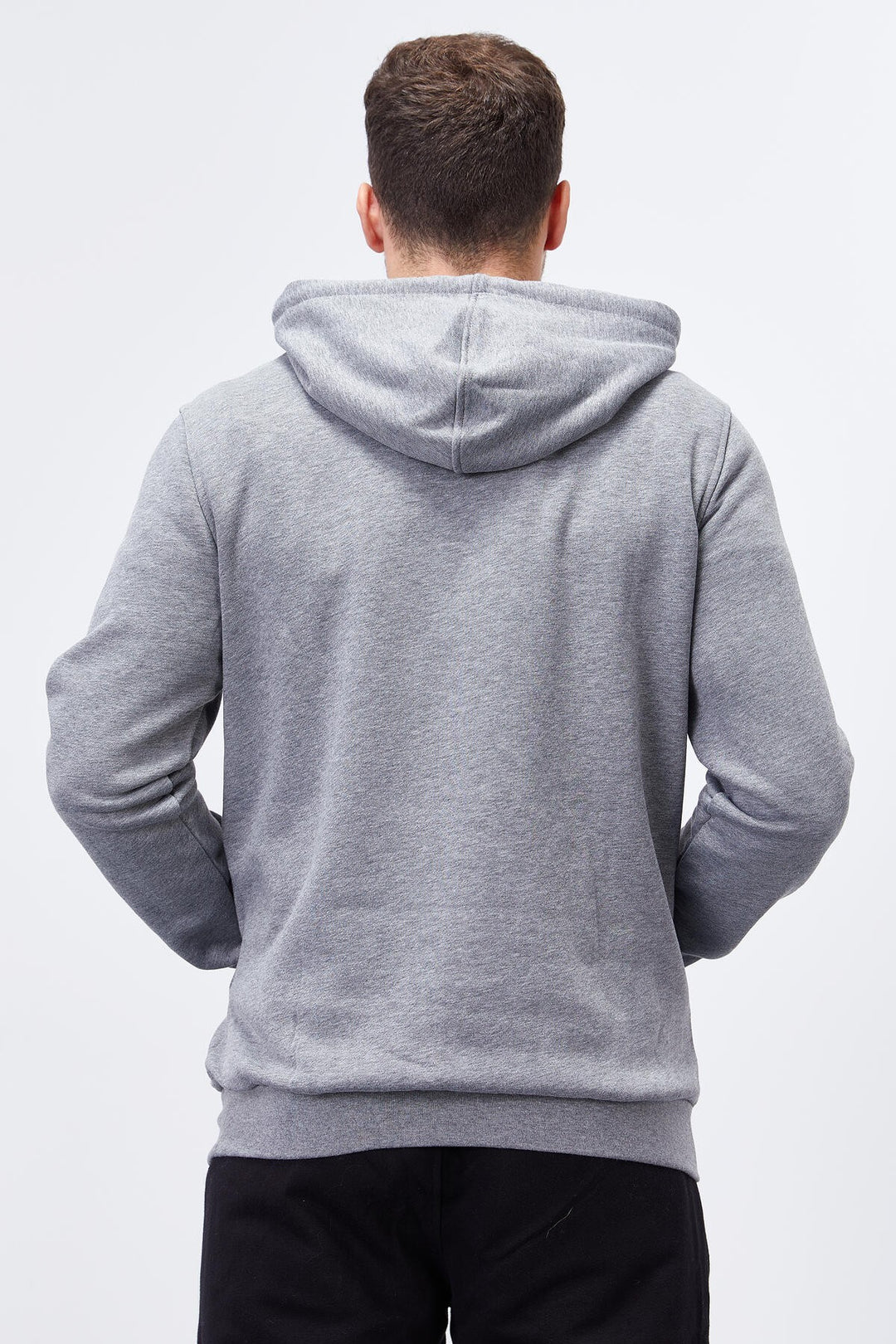 TMY Gray Melange Embroidered Kangaroo Pocket Standard Fit Hooded Men's Sweatshirt - 87839 - Monreale
