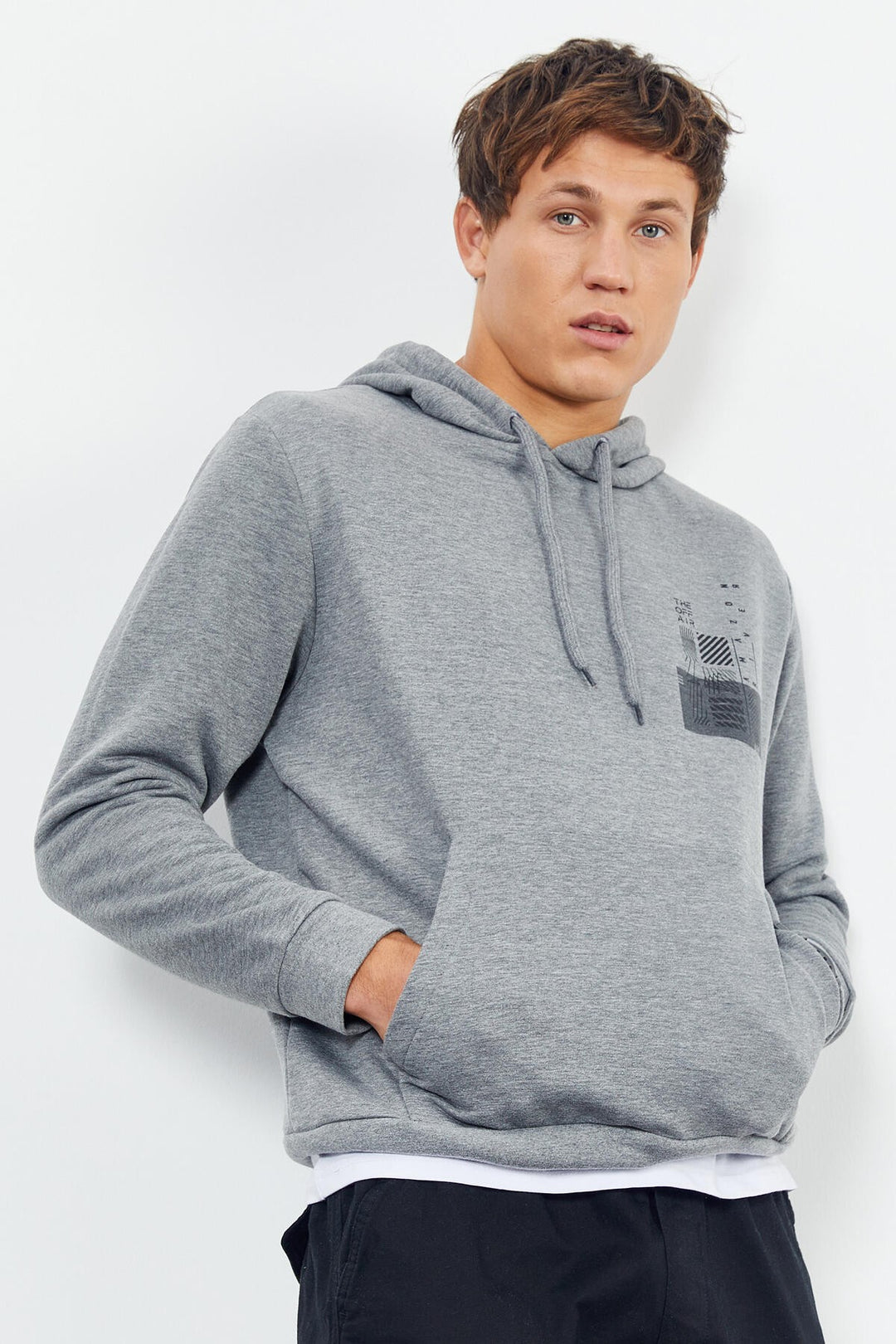 TMY Gray Melange Front and Back Printed Hooded Comfort Fit Men's Sweatshirt - 88017 - Greenfield