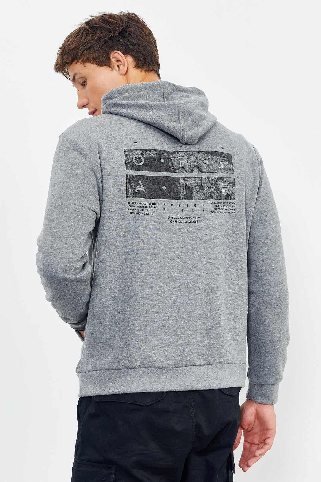 TMY Gray Melange Front and Back Printed Hooded Comfort Fit Men's Sweatshirt - 88017 - Greenfield