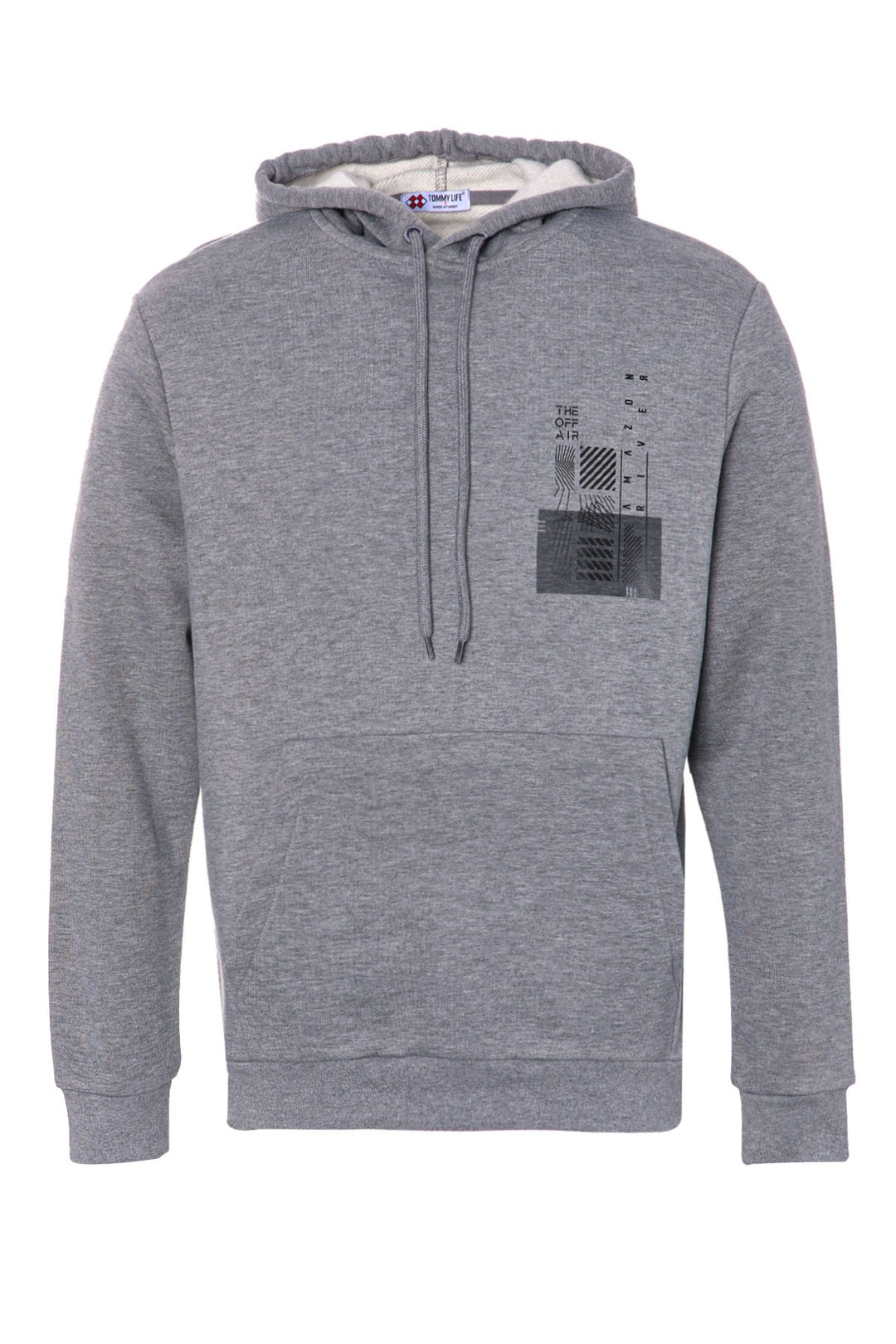 TMY Gray Melange Front and Back Printed Hooded Comfort Fit Men's Sweatshirt - 88017 - Greenfield