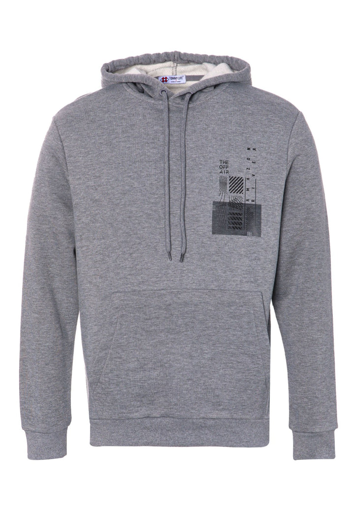 TMY Gray Melange Front and Back Printed Hooded Comfort Fit Men's Sweatshirt - 88017 - Greenfield